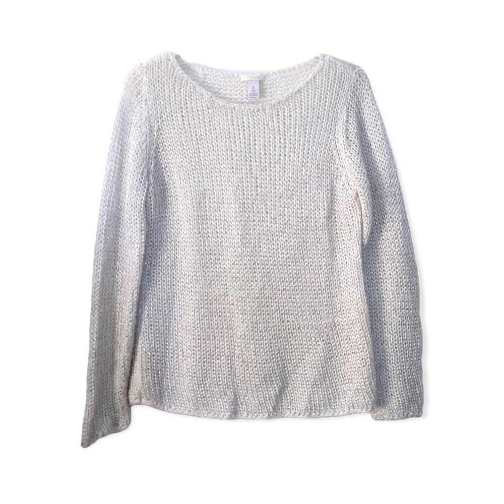 Chicos White and Silver Chunky Open Knit Sweater